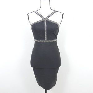 ANGL Black Strappy Beaded Waist and Straps Size Small Form Fitting Dress